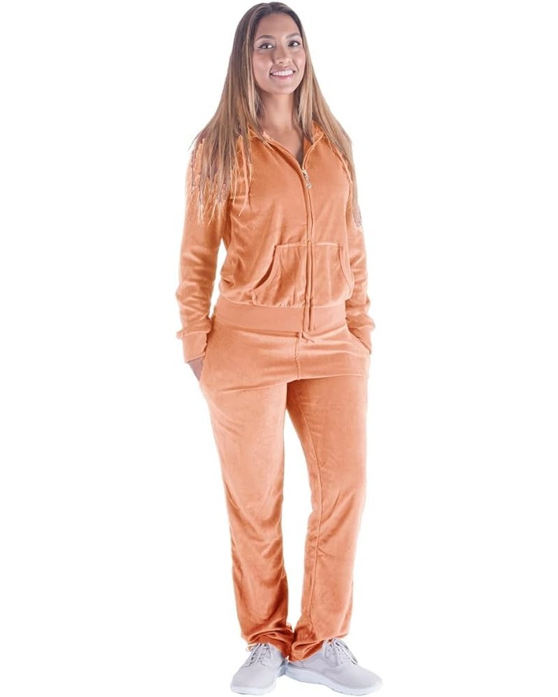 Women's 2 Piece Solid Velvet Tracksuit Set Full Zip-up Hooded Sweatshirts & Pants Set Orange-200 $22.94 Activewear