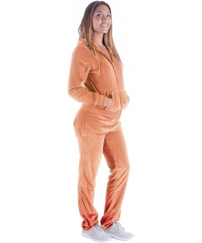 Women's 2 Piece Solid Velvet Tracksuit Set Full Zip-up Hooded Sweatshirts & Pants Set Orange-200 $22.94 Activewear