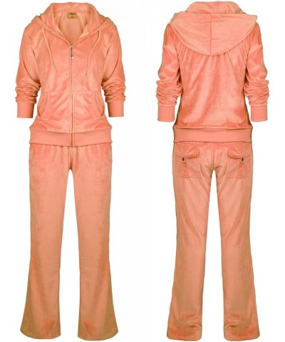 Women's 2 Piece Solid Velvet Tracksuit Set Full Zip-up Hooded Sweatshirts & Pants Set Orange-200 $22.94 Activewear