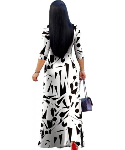 Women's V Neck 3/4 Sleeve Plus Size Long Maxi Dress with Belt 01 Floral-50 $11.60 Dresses