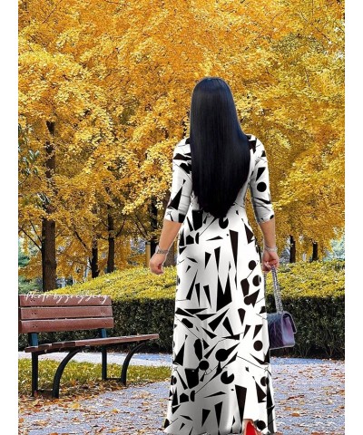 Women's V Neck 3/4 Sleeve Plus Size Long Maxi Dress with Belt 01 Floral-50 $11.60 Dresses