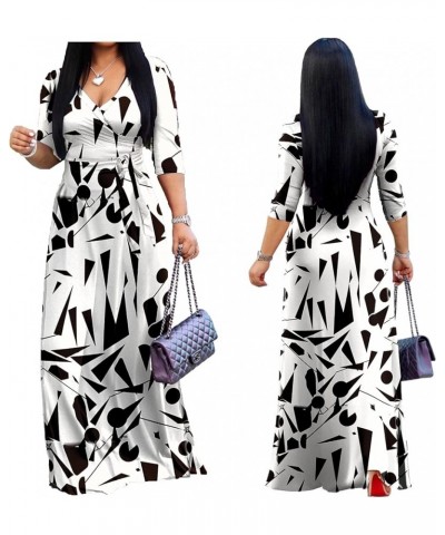 Women's V Neck 3/4 Sleeve Plus Size Long Maxi Dress with Belt 01 Floral-50 $11.60 Dresses