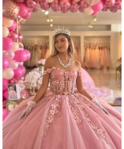 Off Shoulder Quinceanera Dresses Ball Gown 3D Floral Sweet 16 Dresses Luxury Tulle Prom Dresses Long Aqua $65.78 Dresses