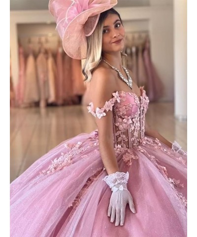 Off Shoulder Quinceanera Dresses Ball Gown 3D Floral Sweet 16 Dresses Luxury Tulle Prom Dresses Long Aqua $65.78 Dresses