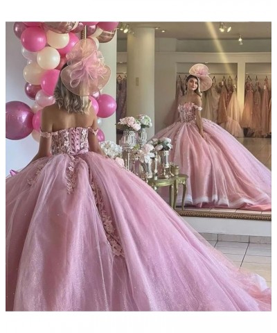 Off Shoulder Quinceanera Dresses Ball Gown 3D Floral Sweet 16 Dresses Luxury Tulle Prom Dresses Long Aqua $65.78 Dresses