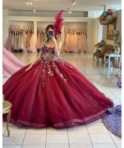 Off Shoulder Quinceanera Dresses Ball Gown 3D Floral Sweet 16 Dresses Luxury Tulle Prom Dresses Long Aqua $65.78 Dresses