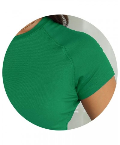 2024 Women Casual Activewear T Shirts Basic Crewneck Raglan Short Sleeve Slim Tight Fit Going Out Tops Green $10.39 T-Shirts