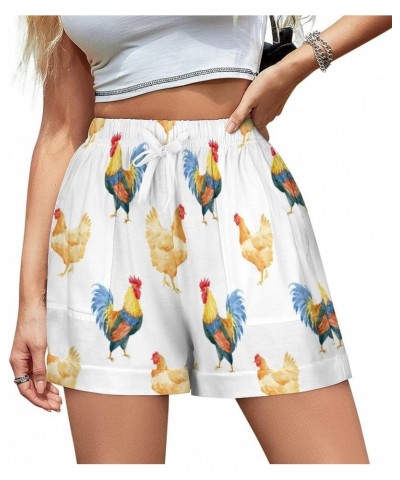 Women Pajama Shorts Beach Casual Athletic High Waist Drawstring Shorts Sleepwear Soft Lounge Casual Pants S-3XL Rooster Chick...