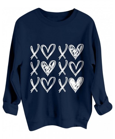 Valentines Day Shirts Women Long Sleeve Crewneck Sweatshirt Valentines Day Sweaters Casual Funny Graphic Pullover Tops 2-navy...