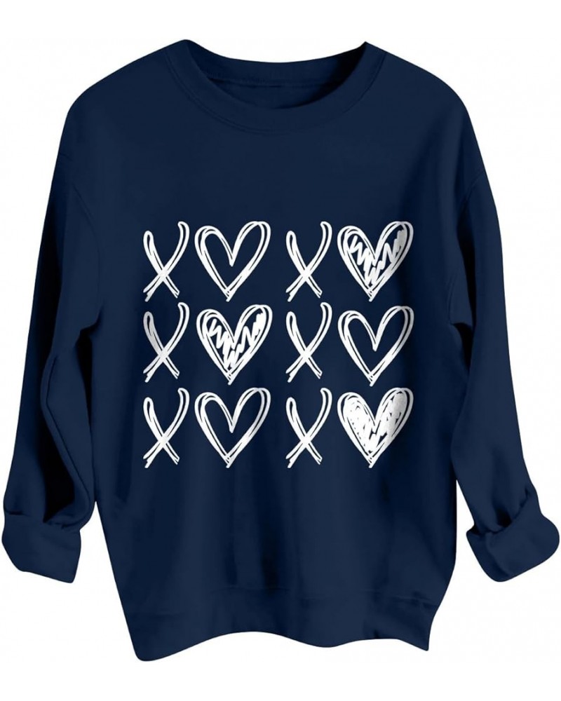 Valentines Day Shirts Women Long Sleeve Crewneck Sweatshirt Valentines Day Sweaters Casual Funny Graphic Pullover Tops 2-navy...