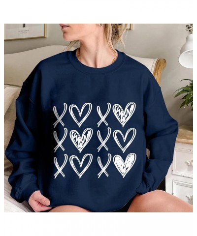 Valentines Day Shirts Women Long Sleeve Crewneck Sweatshirt Valentines Day Sweaters Casual Funny Graphic Pullover Tops 2-navy...