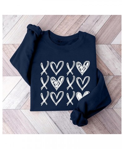 Valentines Day Shirts Women Long Sleeve Crewneck Sweatshirt Valentines Day Sweaters Casual Funny Graphic Pullover Tops 2-navy...