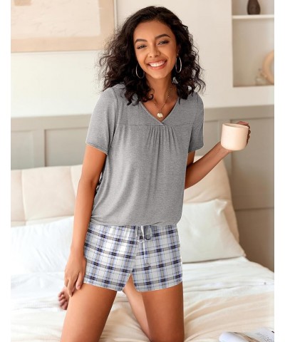 Women's Shorts Pajama Set Short Sleeve Sleepwear Nightwear Pjs S-XXL Grey-blue Stripe $11.00 Sleep & Lounge