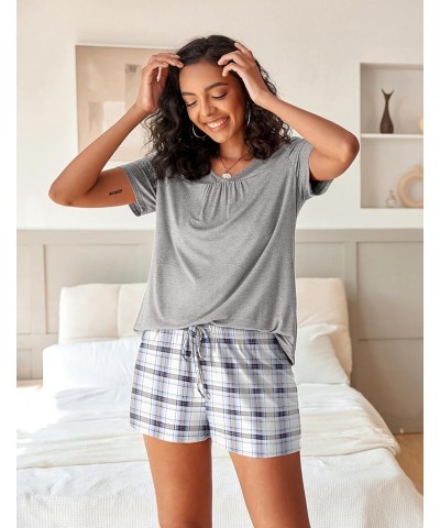 Women's Shorts Pajama Set Short Sleeve Sleepwear Nightwear Pjs S-XXL Grey-blue Stripe $11.00 Sleep & Lounge