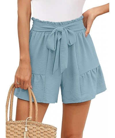 Women's Wide Leg Shorts Without Pockets Lightweight High Waisted Adjustable Tie Knot Loose Summer Cute Trousers A08-blue Gray...