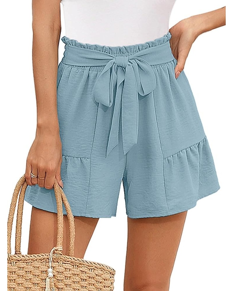 Women's Wide Leg Shorts Without Pockets Lightweight High Waisted Adjustable Tie Knot Loose Summer Cute Trousers A08-blue Gray...