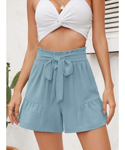 Women's Wide Leg Shorts Without Pockets Lightweight High Waisted Adjustable Tie Knot Loose Summer Cute Trousers A08-blue Gray...