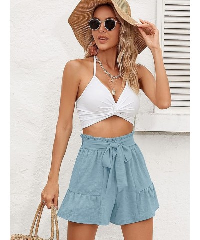 Women's Wide Leg Shorts Without Pockets Lightweight High Waisted Adjustable Tie Knot Loose Summer Cute Trousers A08-blue Gray...