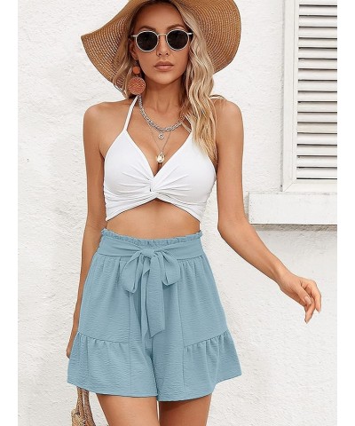 Women's Wide Leg Shorts Without Pockets Lightweight High Waisted Adjustable Tie Knot Loose Summer Cute Trousers A08-blue Gray...