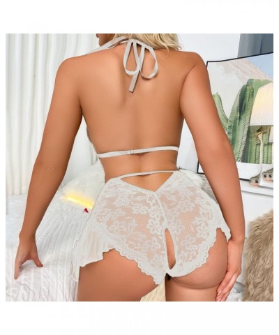 Lingerie for Women Sexy Lace Mesh Floral Snap Crotch Teddy Chemise Nightie Babydoll Nightgown Negligees Sleepwear Z9-white $8...