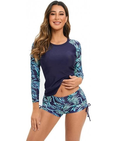 Women's Rashguard Swimsuit Floral Zipper Long Sleeve/Short Sleeve Bathing Suit Swim Shirt Boyleg Surfing Wetsuit Navy Floral ...