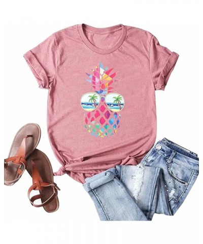 Women Pineapple Sunglasses Beach Shirts Summer Hawaiian Graphic Tee Tops Casual Short Sleeve Vacation T Shirt Blouse Pink $13...