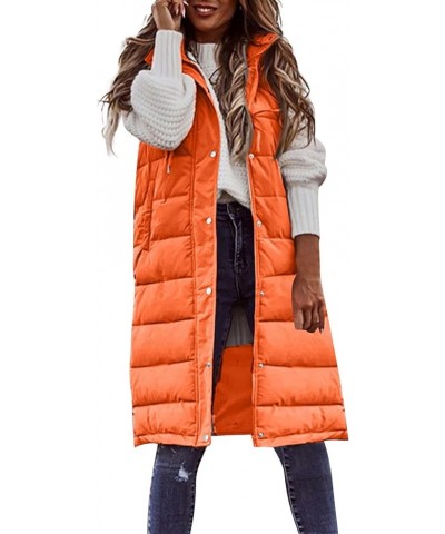 Long Winter Jackets for Women Women's Long Quilted Vest Hooded Sleeveless Zip Up Puffer Vest Padded Jacket Winter Coat 03-ora...