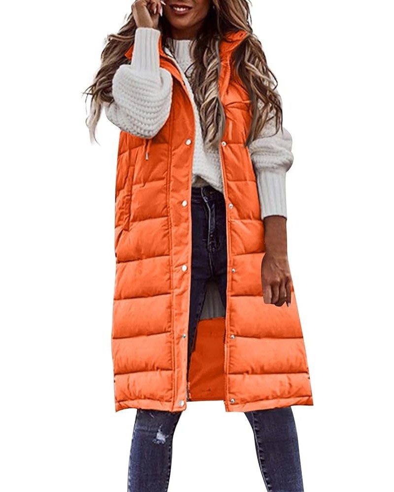 Long Winter Jackets for Women Women's Long Quilted Vest Hooded Sleeveless Zip Up Puffer Vest Padded Jacket Winter Coat 03-ora...