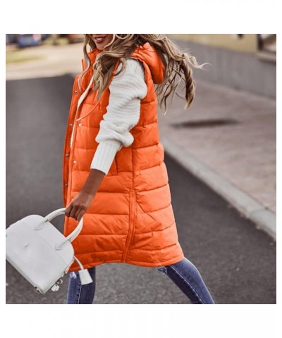 Long Winter Jackets for Women Women's Long Quilted Vest Hooded Sleeveless Zip Up Puffer Vest Padded Jacket Winter Coat 03-ora...