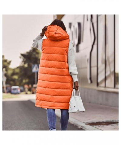 Long Winter Jackets for Women Women's Long Quilted Vest Hooded Sleeveless Zip Up Puffer Vest Padded Jacket Winter Coat 03-ora...