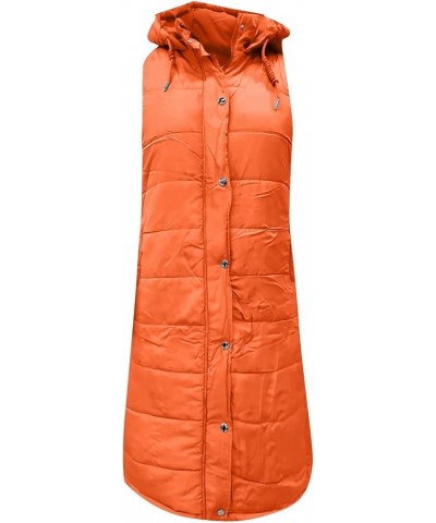 Long Winter Jackets for Women Women's Long Quilted Vest Hooded Sleeveless Zip Up Puffer Vest Padded Jacket Winter Coat 03-ora...