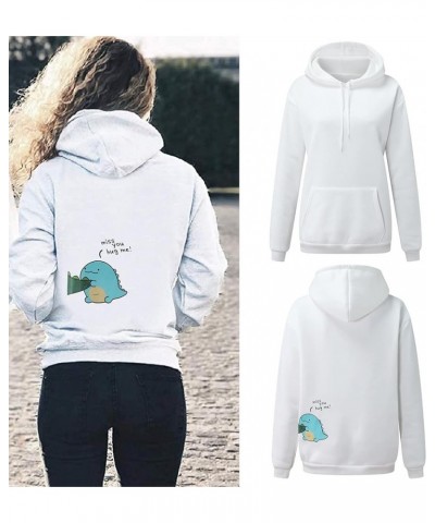 Cute Dinosaur Couple Hoodie Funny Matching Couple Sweatshirt Valentine's Day Outfit for Him & Her King Queen Pollover White-w...