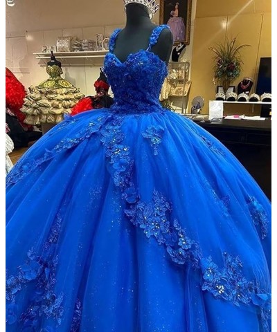 Woman's Off Shoulder Quinceanera Dress 3D Flower Applique Sweet 16 Ball Gowns Glitter Tulle Princess Prom Dress Royal Blue $6...