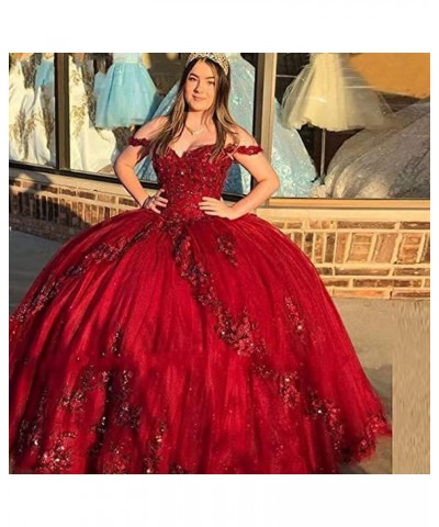 Woman's Off Shoulder Quinceanera Dress 3D Flower Applique Sweet 16 Ball Gowns Glitter Tulle Princess Prom Dress Royal Blue $6...