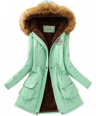 Plush Hoodie Coat for Women,Hengshikeji Cotton Faux Fur Lined Padded Winter Hooded Coat Long Sleeve Warm Outwear B1-2 Green $...