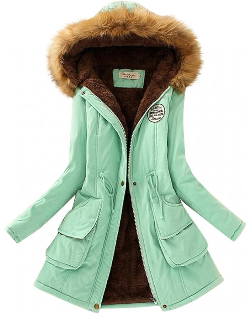 Plush Hoodie Coat for Women,Hengshikeji Cotton Faux Fur Lined Padded Winter Hooded Coat Long Sleeve Warm Outwear B1-2 Green $...