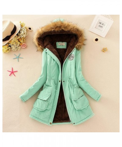 Plush Hoodie Coat for Women,Hengshikeji Cotton Faux Fur Lined Padded Winter Hooded Coat Long Sleeve Warm Outwear B1-2 Green $...