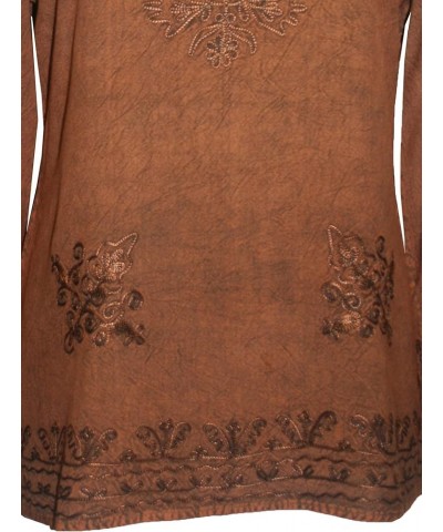 Women's Long Sleeve Embroidered Casual Relax Medieval Boho Vintage Rayon Tunic Kurta Blouse Rust $21.58 Blouses