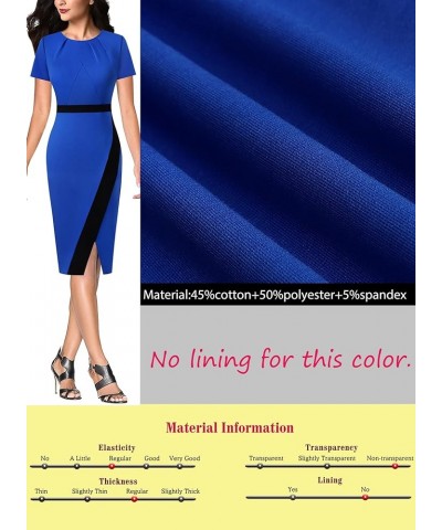 Womens Pleated Crew Neck Patchwork Work Business Office Bodycon Pencil Dress Royal Blue and Black-2 $20.24 Dresses