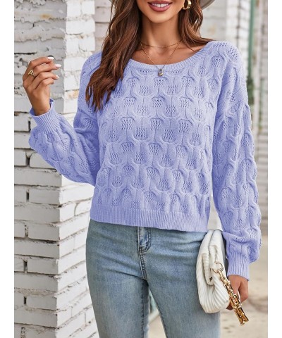 Women's Pullover Sweater Crochet Cable Knit Cropped Sweaters 2023 Fall Long Sleeve Hollow Out Casual Cute Jumper Tops Purple ...