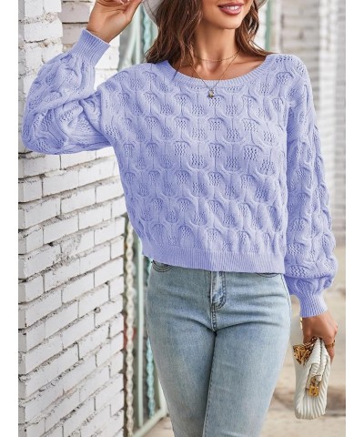 Women's Pullover Sweater Crochet Cable Knit Cropped Sweaters 2023 Fall Long Sleeve Hollow Out Casual Cute Jumper Tops Purple ...