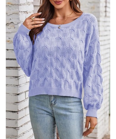 Women's Pullover Sweater Crochet Cable Knit Cropped Sweaters 2023 Fall Long Sleeve Hollow Out Casual Cute Jumper Tops Purple ...