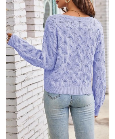 Women's Pullover Sweater Crochet Cable Knit Cropped Sweaters 2023 Fall Long Sleeve Hollow Out Casual Cute Jumper Tops Purple ...