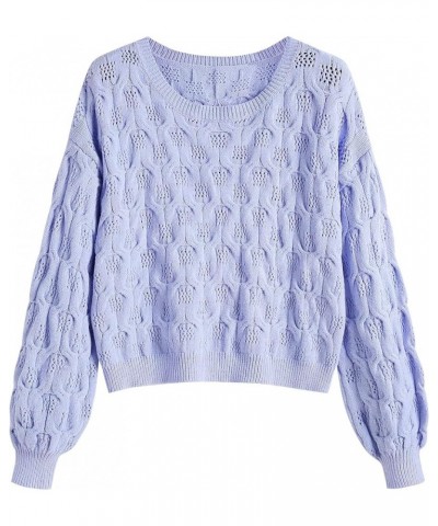 Women's Pullover Sweater Crochet Cable Knit Cropped Sweaters 2023 Fall Long Sleeve Hollow Out Casual Cute Jumper Tops Purple ...