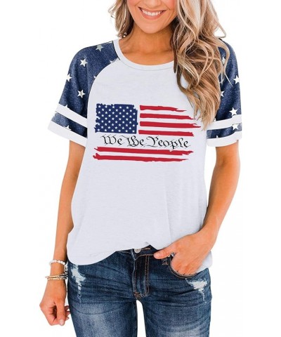 American Flag T Shirt Women 4th of July Shirts Patriotic Shirt Raglan Short Sleeve Graphic Tee Tops The People $12.53 T-Shirts