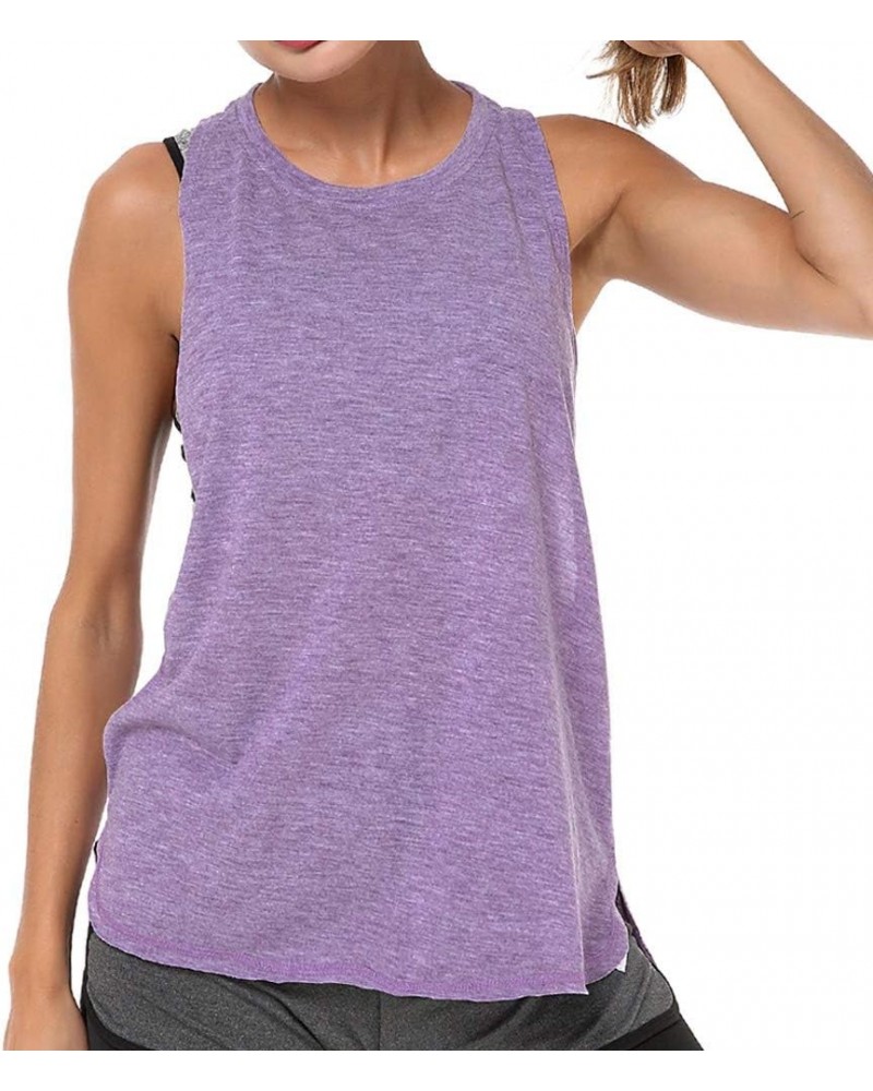 Athletic Women Tank Tops Loose Fit Activewear Workout Clothes Sports Running Yoga Tops Cotton Shirts Purple $9.75 Activewear