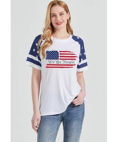 American Flag T Shirt Women 4th of July Shirts Patriotic Shirt Raglan Short Sleeve Graphic Tee Tops The People $12.53 T-Shirts