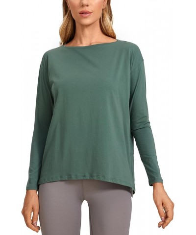 Long Sleeve Workout Shirts for Women Loose Fit-Pima Cotton Yoga Shirts Casual Fall Tops Shirts Graphite Green $14.19 Activewear