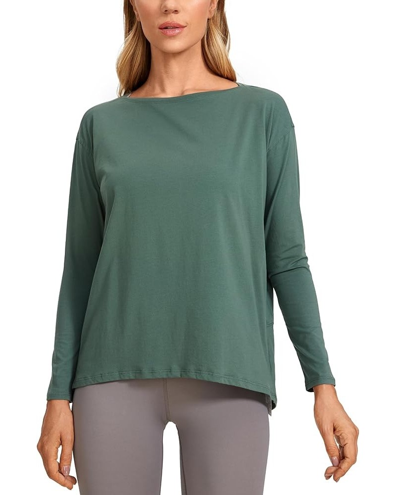 Long Sleeve Workout Shirts for Women Loose Fit-Pima Cotton Yoga Shirts Casual Fall Tops Shirts Graphite Green $14.19 Activewear