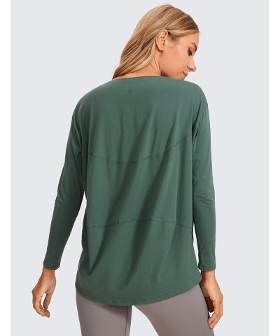 Long Sleeve Workout Shirts for Women Loose Fit-Pima Cotton Yoga Shirts Casual Fall Tops Shirts Graphite Green $14.19 Activewear